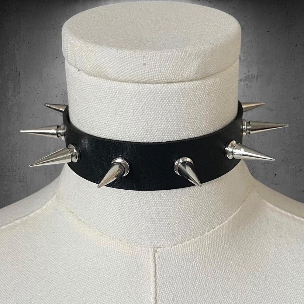 Punk Spiked Choker Black PU Leather Gothic Collar Necklace